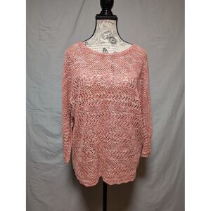Lark Lane Women's Blush Pink White Marled Open Knit Metallic‎ Sweater Size XL
